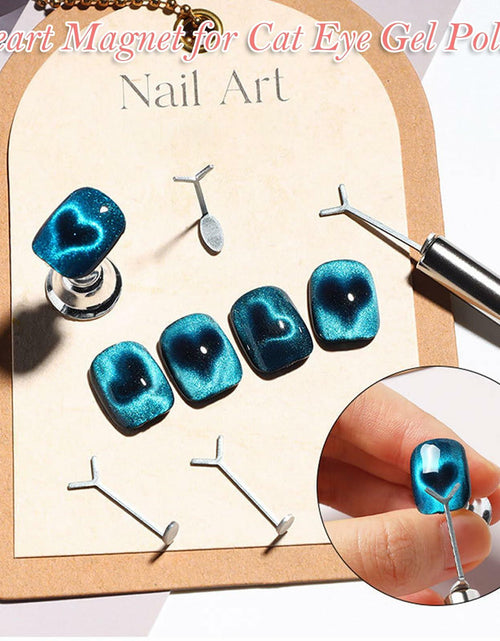 Load image into Gallery viewer, KooluWin 5 Pack Heart Cat Eye Gel Polish Magnets Black with Y-Shaped Guide
