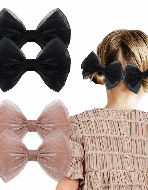 Load image into Gallery viewer, YanJie Baby Girls Hair Bows Pink Blue Tulle Lace Clips Pack of 2
