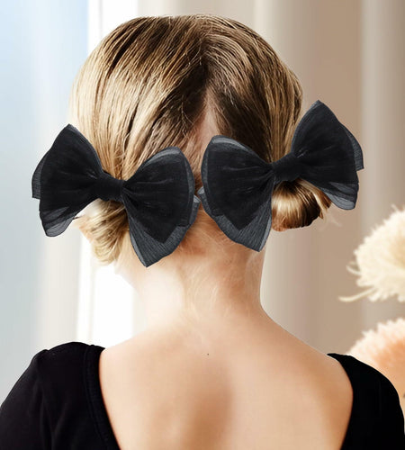 YanJie Baby Girls Hair Bows Pink Blue Tulle Lace Clips Pack of 2
