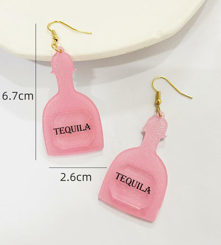 Caiyao Bohemia Acrylic Glitter Tropical Drink Cup Drop Earrings D Pink 2