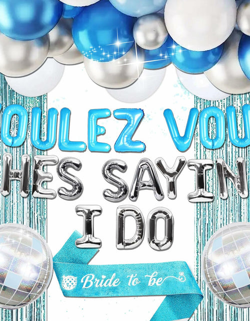 Load image into Gallery viewer, JeVenis Dancing Queen Balloons Banner Bachelorette Party Silver Blue 3
