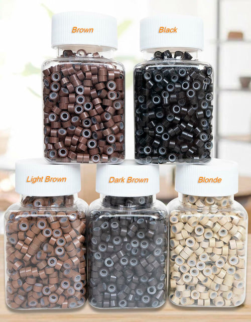 Load image into Gallery viewer, coloryoung 1000pcs 5mm Silicone Lined Micro Beads Hair Extensions Dark Brown
