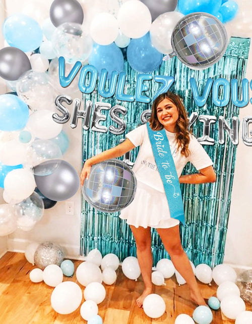 Load image into Gallery viewer, JeVenis Dancing Queen Balloons Banner Bachelorette Party Silver Blue 3

