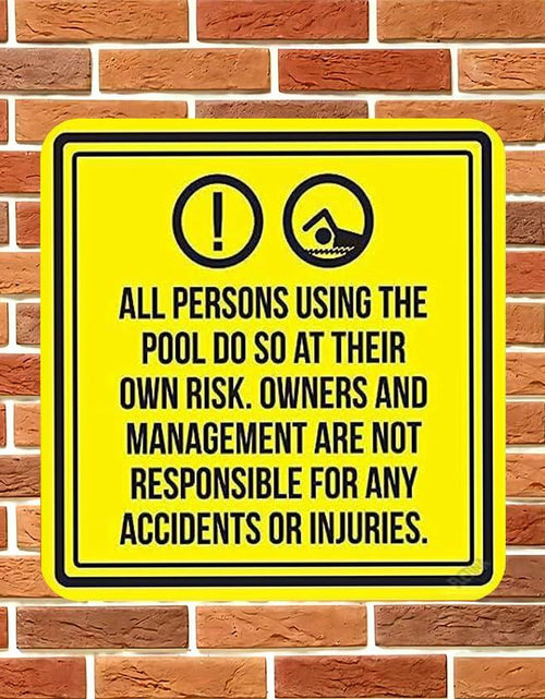 Load image into Gallery viewer, Eletina Street Sign Liability Swimming Pool Warning Aluminum Metal 8x8 Inch
