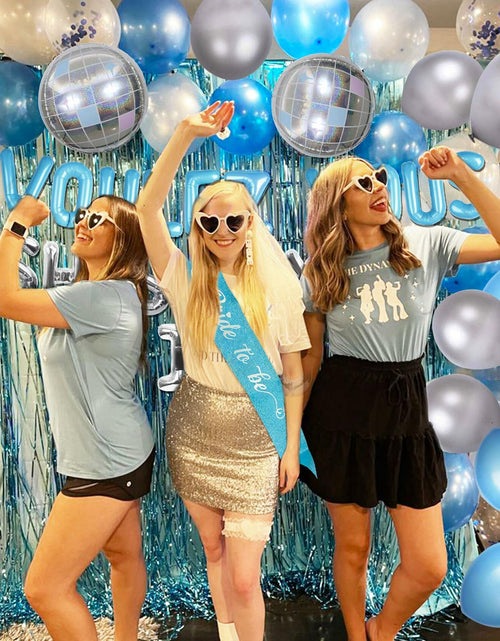 Load image into Gallery viewer, JeVenis Dancing Queen Balloons Banner Bachelorette Party Silver Blue 3
