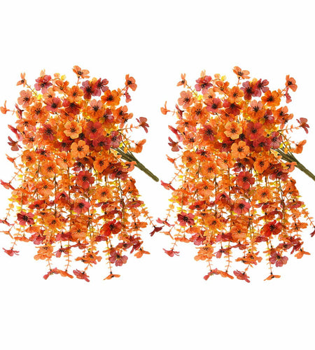ZFProcess Artificial Fall Daisy Mums Silk Flowers 2PCS Fall Orange UV Resistant