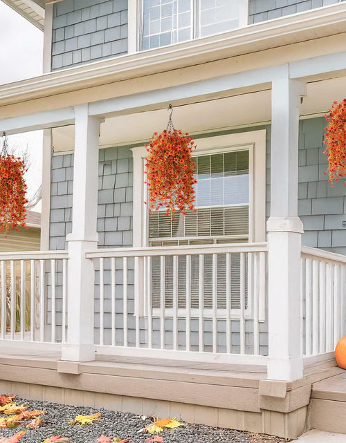 Load image into Gallery viewer, INQCMY Faux Mums Silk Flowers with Autumn Leaves Orange Red 2PCS Outdoor Decor
