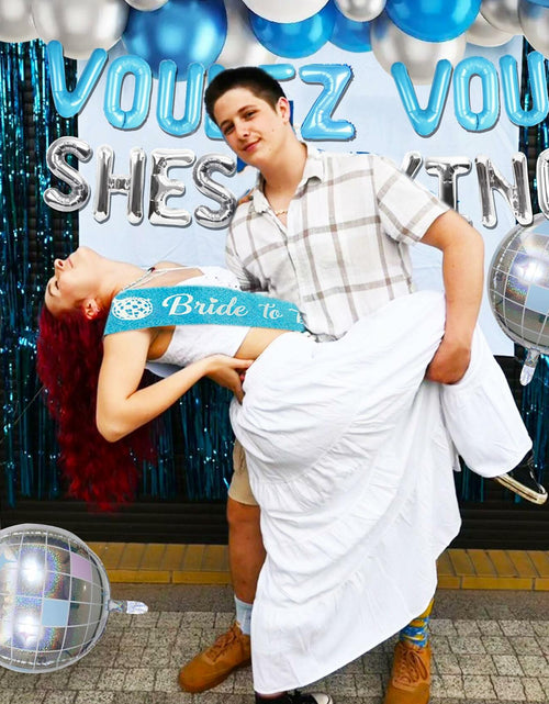 Load image into Gallery viewer, JeVenis Dancing Queen Balloons Banner Bachelorette Party Silver Blue 3
