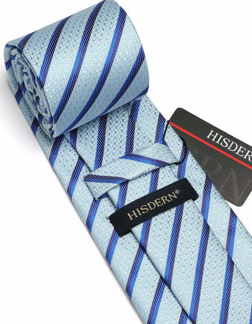 Load image into Gallery viewer, HISDERN Mens Silk Striped Necktie &amp; Handkerchief Set Light Green Size 8.5cm
