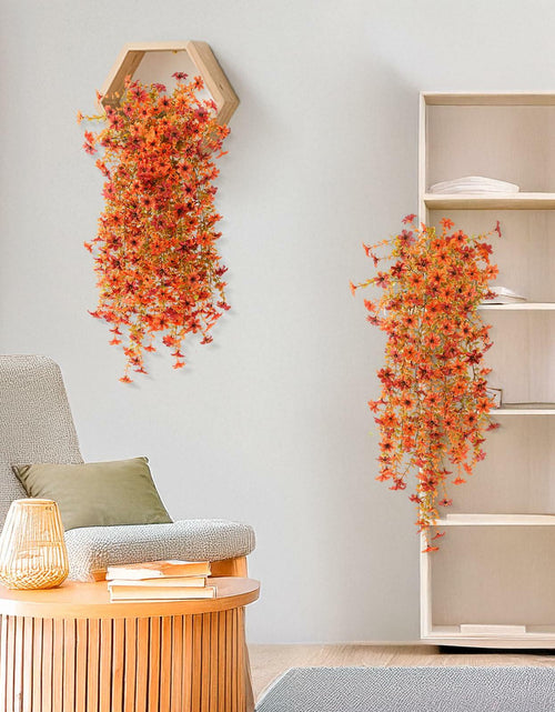 Load image into Gallery viewer, INQCMY Faux Mums Silk Flowers with Autumn Leaves Orange Red 2PCS Outdoor Decor

