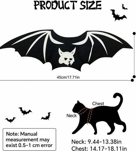 Velthorix Cat Halloween Costume Bat Wings Pet Cosplay Accessories Small