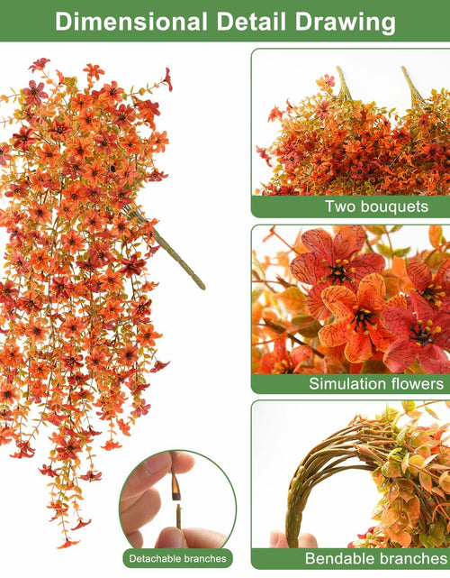 Load image into Gallery viewer, INQCMY Faux Mums Silk Flowers with Autumn Leaves Orange Red 2PCS Outdoor Decor
