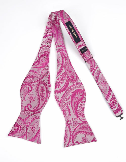 Load image into Gallery viewer, HISDERN Pink Floral Paisley Polyester Bow Tie &amp; Pocket Square Set Size One Size

