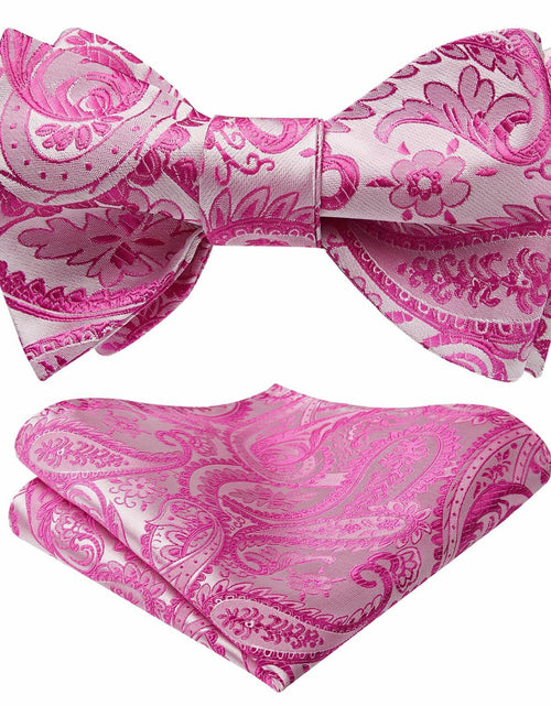 Load image into Gallery viewer, HISDERN Pink Floral Paisley Polyester Bow Tie &amp; Pocket Square Set Size One Size
