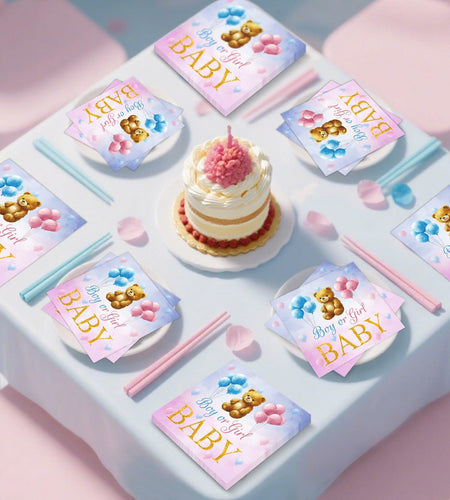 Litmitfu Baby Gender Reveal Napkins 3-Ply Bear Pink Blue 40 Pcs