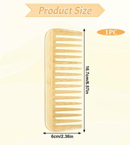 Alrhso Bamboo Wide Tooth Comb for Curls Beard Hair No Handle Detangler
