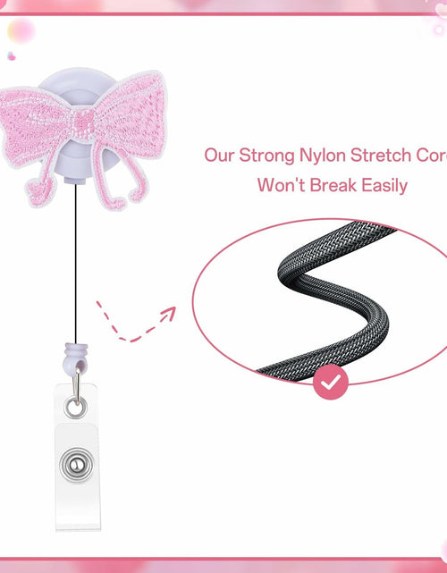 Load image into Gallery viewer, Kimoli Embroidery Pink Bow Nurse Badge Reel Retractable Pink Clip
