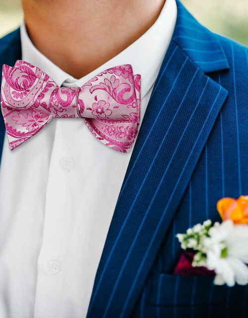 Load image into Gallery viewer, HISDERN Pink Floral Paisley Polyester Bow Tie &amp; Pocket Square Set Size One Size
