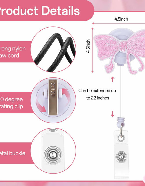 Load image into Gallery viewer, Kimoli Embroidery Pink Bow Nurse Badge Reel Retractable Pink Clip
