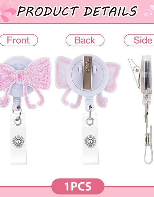 Load image into Gallery viewer, Kimoli Embroidery Pink Bow Nurse Badge Reel Retractable Pink Clip

