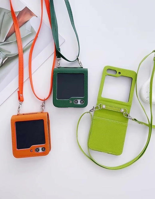 Load image into Gallery viewer, Duboby Samsung Galaxy Z Flip 6 Case Card Holder Lanyard Hinge Protection Orange
