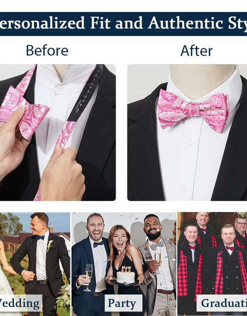 Load image into Gallery viewer, HISDERN Pink Floral Paisley Polyester Bow Tie &amp; Pocket Square Set Size One Size
