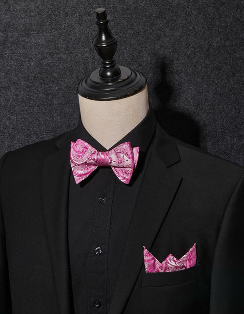 Load image into Gallery viewer, HISDERN Pink Floral Paisley Polyester Bow Tie &amp; Pocket Square Set Size One Size
