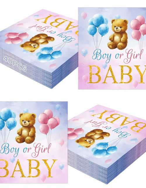 Load image into Gallery viewer, Litmitfu Baby Gender Reveal Napkins 3-Ply Bear Pink Blue 40 Pcs
