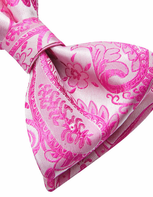 Load image into Gallery viewer, HISDERN Pink Floral Paisley Polyester Bow Tie &amp; Pocket Square Set Size One Size
