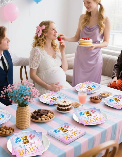 Load image into Gallery viewer, Litmitfu Baby Gender Reveal Napkins 3-Ply Bear Pink Blue 40 Pcs
