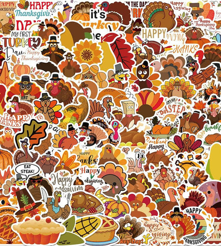 QQUK Thanksgiving Pumpkin Stickers Pack 100 Pcs Waterproof Brown Fall Decals