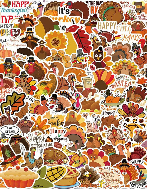 Load image into Gallery viewer, QQUK Thanksgiving Pumpkin Stickers Pack 100 Pcs Waterproof Brown Fall Decals
