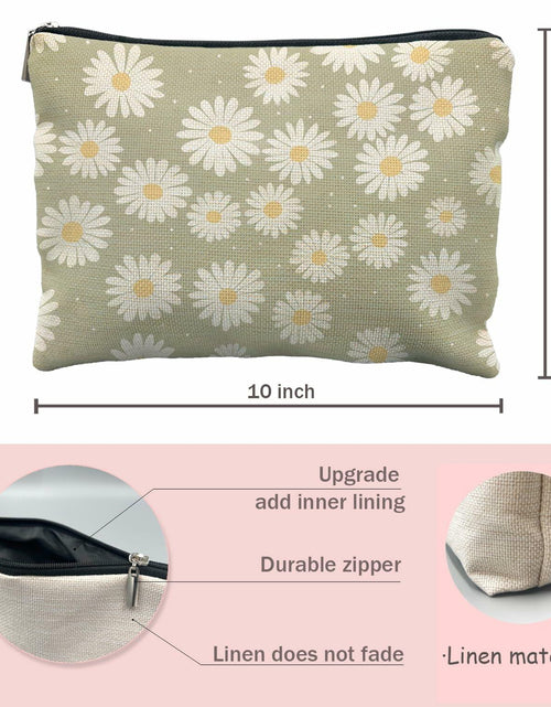 Load image into Gallery viewer, Likjad Sage Green Linen Cosmetic Bag Daisy Decor
