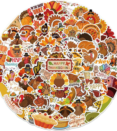 QQUK Thanksgiving Pumpkin Stickers Pack 100 Pcs Waterproof Brown Fall Decals