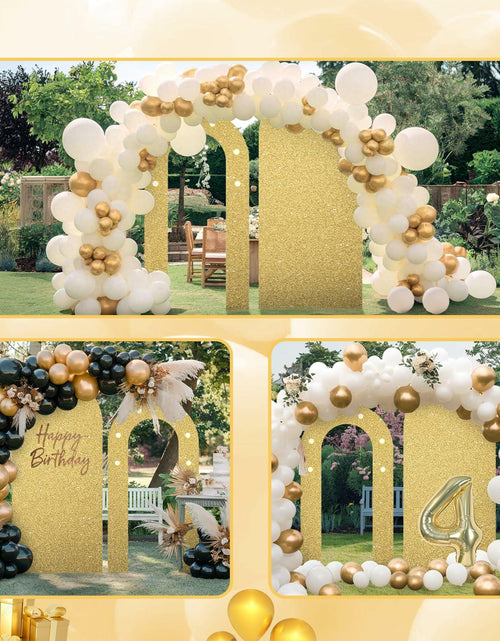 Load image into Gallery viewer, Paready Outdoor Gold Arch Backdrop Stands Pack of 2 Shiny Tropical Frame
