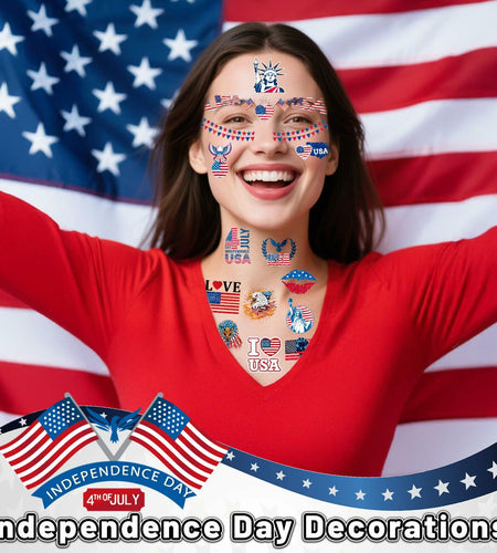eboozone 4th of July Temporary Tattoos 68pcs Patriotic USA Flag Red/Blue