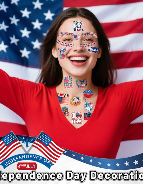 Load image into Gallery viewer, eboozone 4th of July Temporary Tattoos 68pcs Patriotic USA Flag Red/Blue
