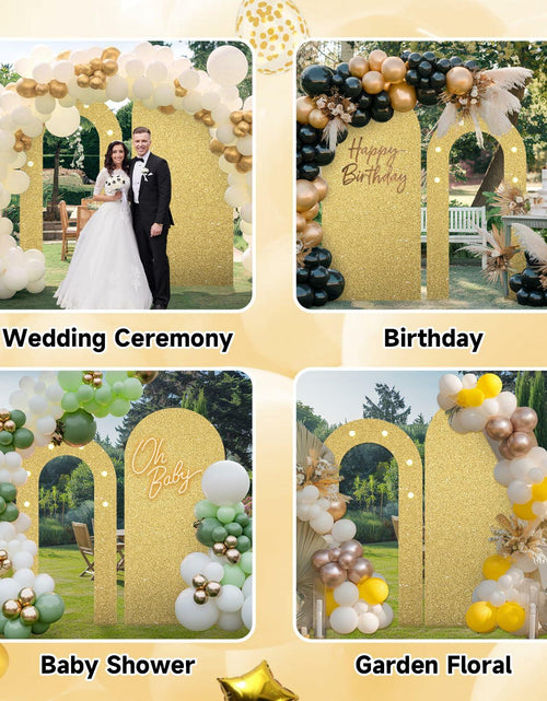 Load image into Gallery viewer, Paready Outdoor Gold Arch Backdrop Stands Pack of 2 Shiny Tropical Frame
