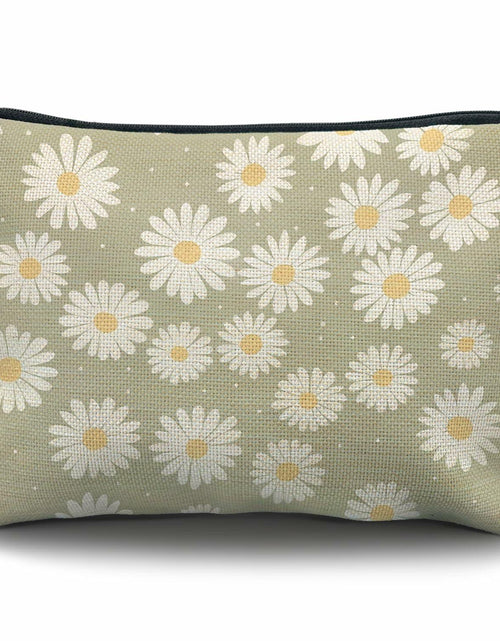 Load image into Gallery viewer, Likjad Sage Green Linen Cosmetic Bag Daisy Decor

