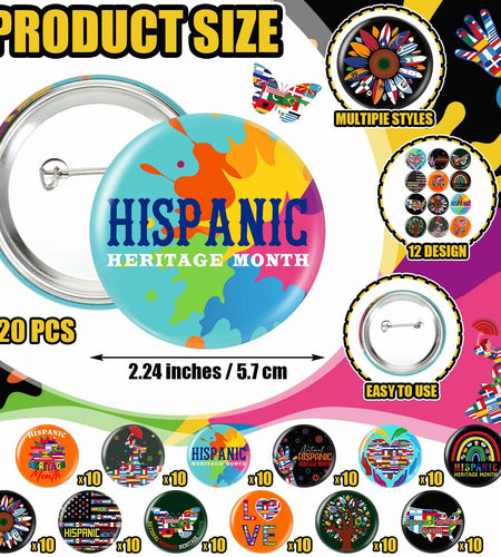 Tondiamo Hispanic Heritage Month Buttons Pins 2.24 Inch 120 Pcs Multi Color