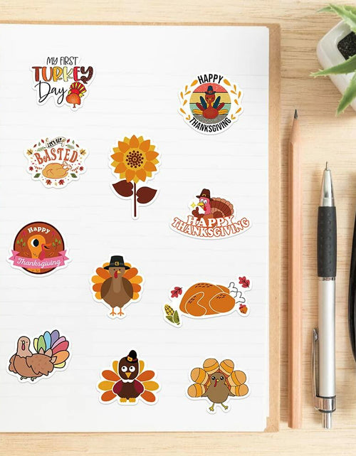 Load image into Gallery viewer, QQUK Thanksgiving Pumpkin Stickers Pack 100 Pcs Waterproof Brown Fall Decals
