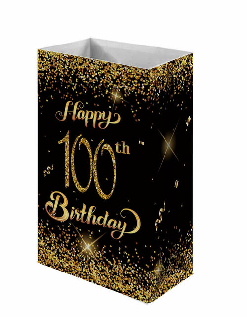 Load image into Gallery viewer, MAGJUCHE 100th Birthday Gift Bags 12pcs Gold Black Polka Dots Paper
