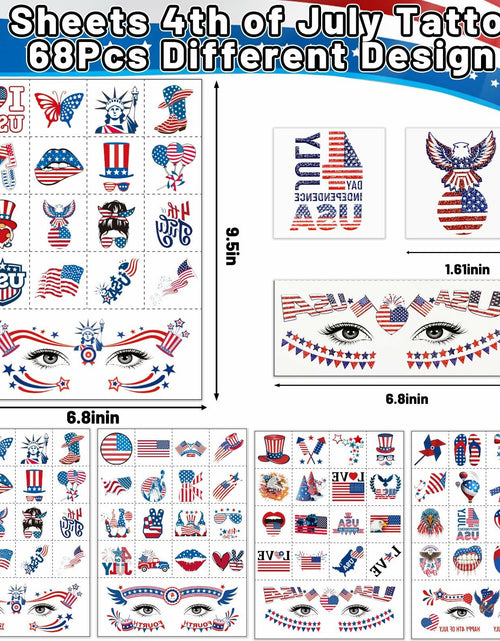 Load image into Gallery viewer, eboozone 4th of July Temporary Tattoos 68pcs Patriotic USA Flag Red/Blue
