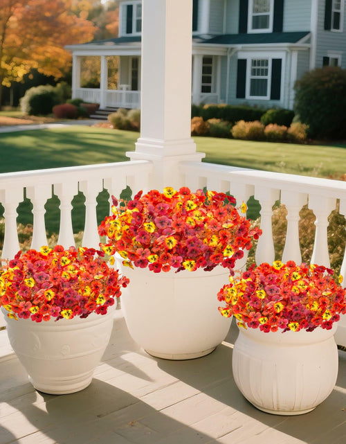Load image into Gallery viewer, INQCMY Artificial Fall Flowers Faux Pansies Mums 12 Bundle 14" Red Orange Yellow
