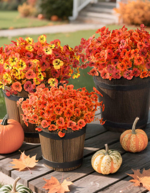 Load image into Gallery viewer, INQCMY Artificial Fall Flowers Faux Pansies Mums 12 Bundle 14" Red Orange Yellow
