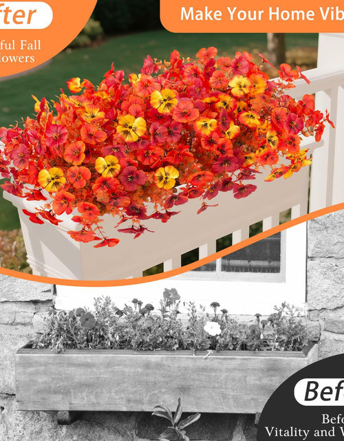 Load image into Gallery viewer, INQCMY Artificial Fall Flowers Faux Pansies Mums 12 Bundle 14" Red Orange Yellow
