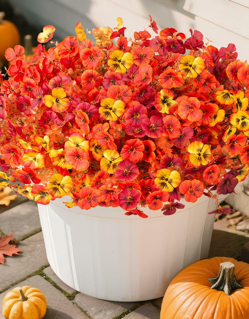 Load image into Gallery viewer, INQCMY Artificial Fall Flowers Faux Pansies Mums 12 Bundle 14" Red Orange Yellow
