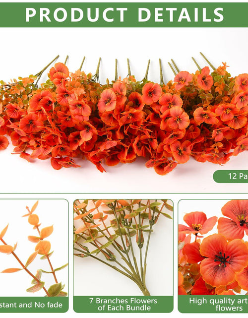 Load image into Gallery viewer, INQCMY Artificial Fall Flowers 12 Bundles Faux Pansies Orange UV Resistant
