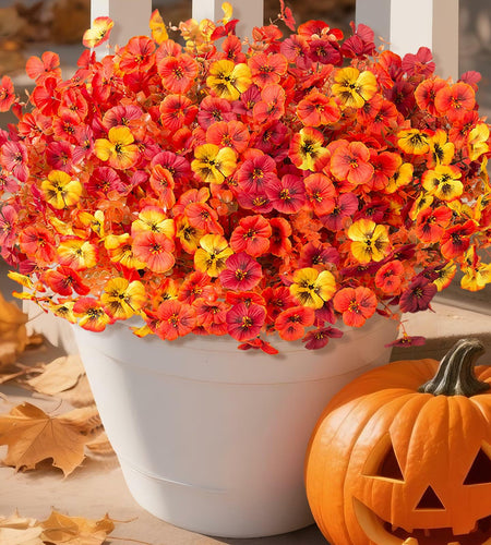 INQCMY Artificial Fall Flowers Faux Pansies Mums 12 Bundle 14" Red Orange Yellow