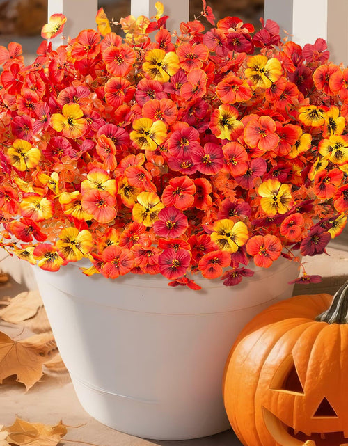 Load image into Gallery viewer, INQCMY Artificial Fall Flowers Faux Pansies Mums 12 Bundle 14" Red Orange Yellow
